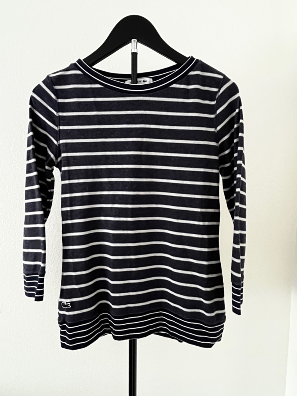 Lacoste Nautical Stripe Top EU 38 (US S) • Navy White Long Sleeve • Classic